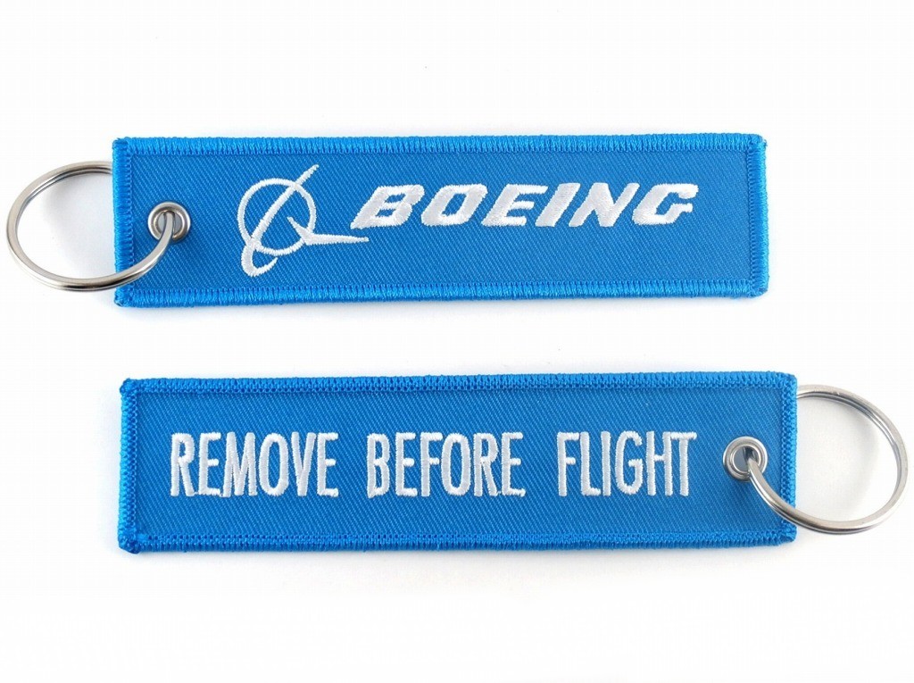 『BOEING/REMOVE BEFORE FLIGHT』  (刺繍タイプ/水色)　キーチェーン