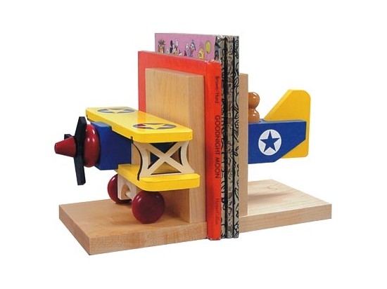 【Yellow Biplane Bookends】 飛行機 木製 ブックスタンド