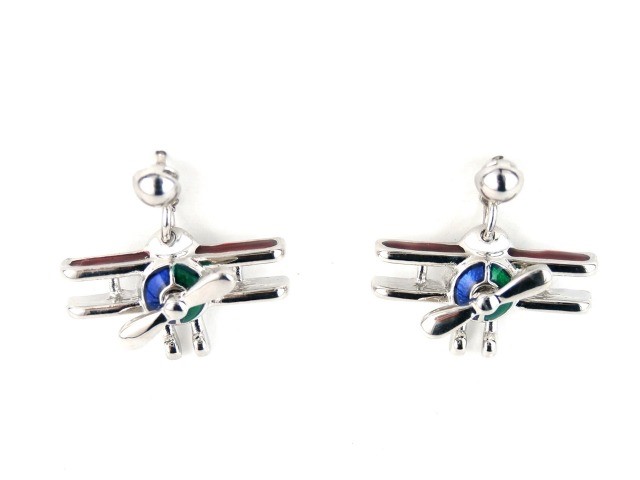 【Biplane Silver-Tone Earrings】 複葉機 シルバー&ストーン ピアス
