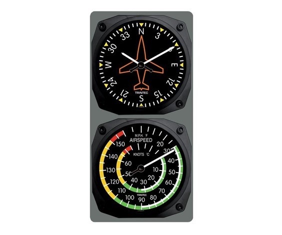 【Trintec Directional Gyro/Airspeed】 航空計器 掛け時計 & 温度計 9062/9061