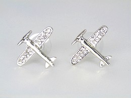 ラインストーン エアープレーン ピアス （シルバー）