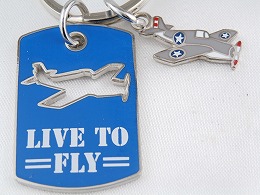 【Dog Tag Key Chain】 飛行機 キーホルダー （ブルー）
