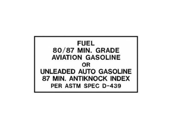 FUEL 80/87 MIN. GRADE FUEL PLACARD DECAL