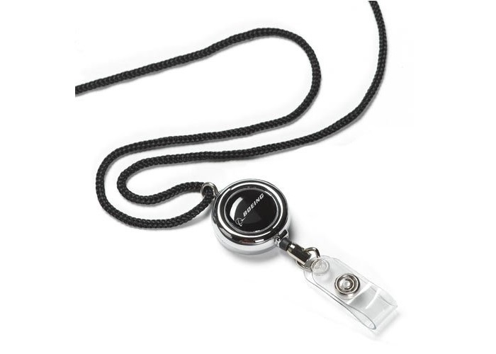 【Boeing Chrome Lanyard】 ボーイング コードリール付 ネックストラップ ブラック