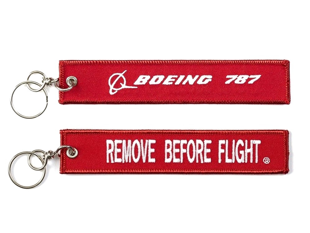 【Boeing 787 Remove Before Flight Keychain】 ボーイング 刺繍 キーチェーン